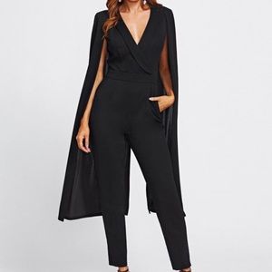 Black Caped Sleeve Jumpsuit